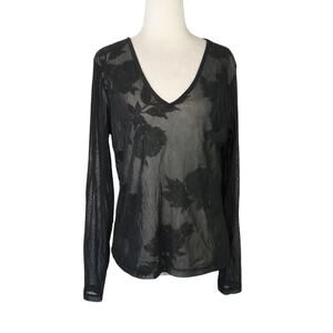 Vintage 90s/Y2K The Limited Black and White Floral Mesh Long Sleeve Tee XL